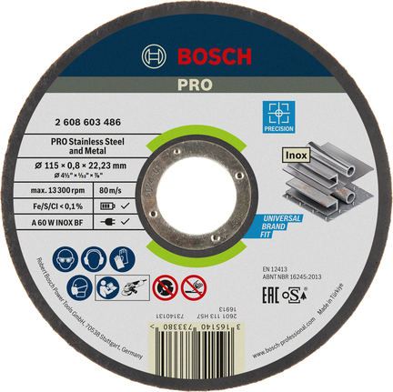 Disco de corte Bosch PRO para acero inoxidable y metal de 115 mm.
